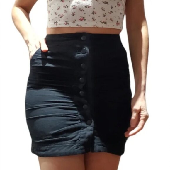 100% Linen Like Cotton button Down Pleated Skirt - Picture 6 of 10